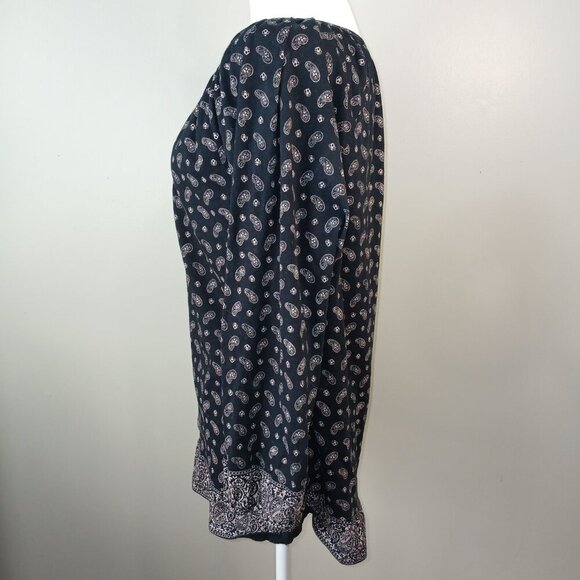 LRL LAUREN JEANS CO PEASANT STYLE TOP, BLACK WITH TAN PAISLEY , SIZE XL - Picture 5 of 6